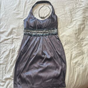 Elegant Gray Satin Soft Halter Dress